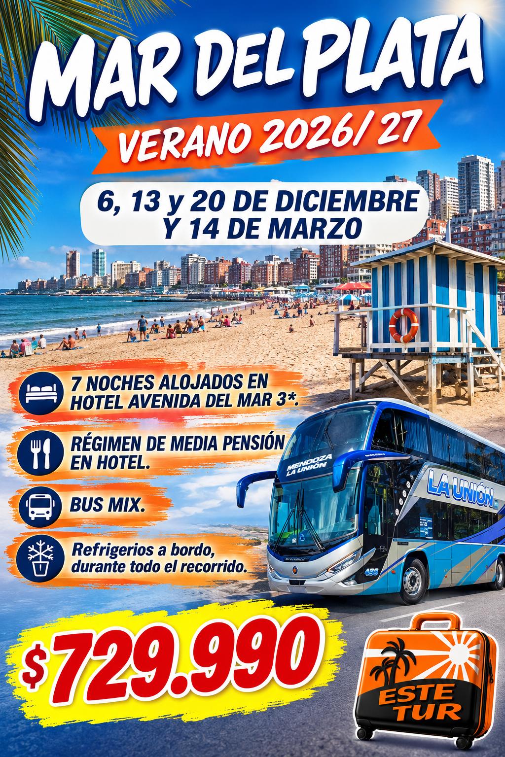 🌊 MAR DEL PLATA – HOTEL AVENIDA DEL MAR  VERANO 2026/2027 ☀️